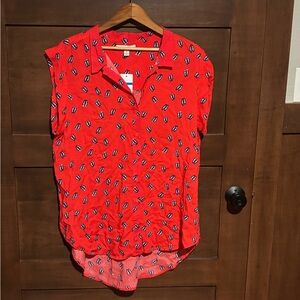 Vibrant Red Patterned Women's Blouse